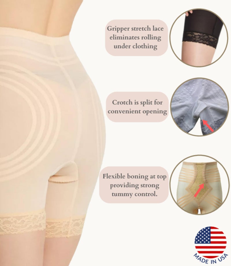 Rago 6209 High Waist Thigh Shaper | Size Sm - 15X | Made in USA | Flex Fit | No Top Roll | Firm - Extra Firm Tummy-Thigh Control Beige - Image 5
